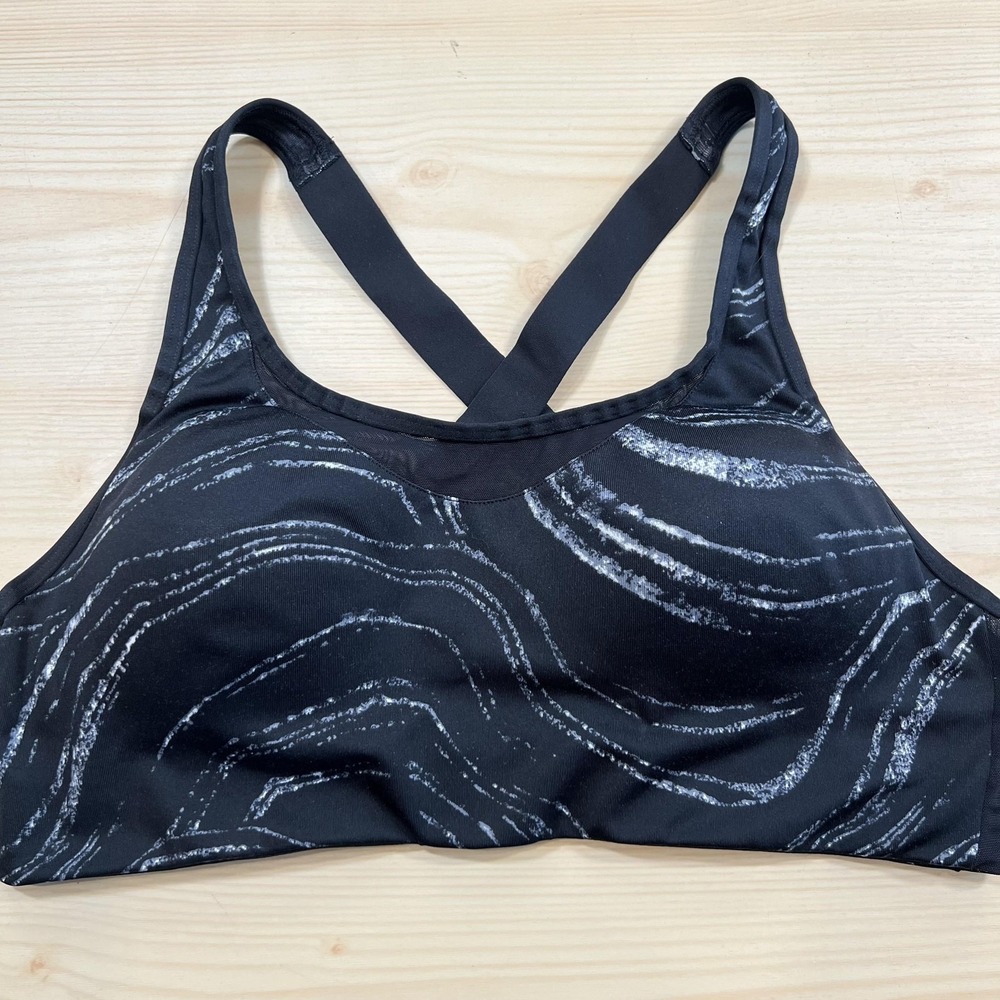 PINK Victoria's Secret Sports Bra Womens Black Stripe Crossback Gym Yoga